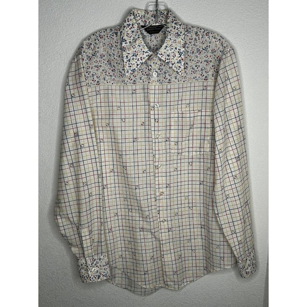 Vintage JCPenney Shirt Mens 15.5 34/35 Multicolor Plaid Floral 70s Funky Retro - Picture 2 of 11